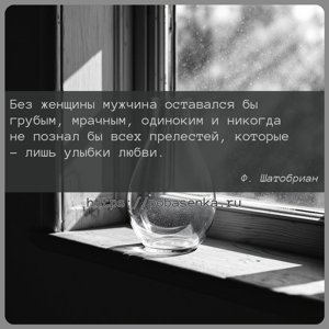 Без женщины мужчина оставался бы грубым, мрачным, одиноким и никогда не...