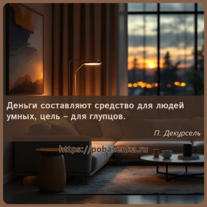 Деньги составляют средство для людей умных, цель для глупцов.