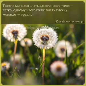 Тысяче монахов знать одного настоятеля легко, одному настоятелю знать...