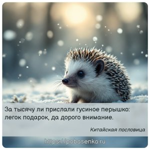 За тысячу ли прислали гусиное перышко легок подарок, да дорого внимание.